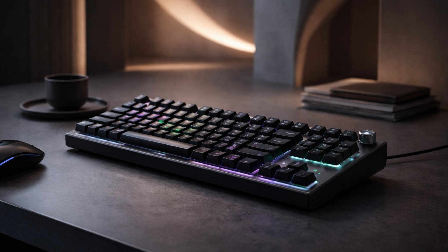 RGB gaming keyboard on desk setup