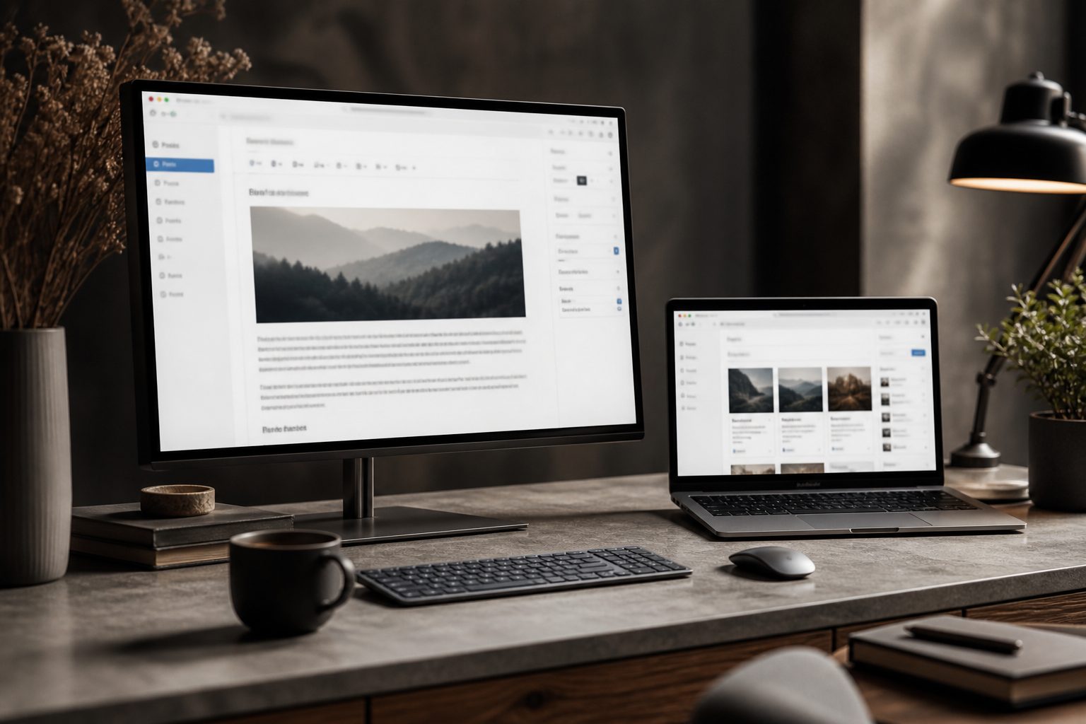 Blogging platform editor with posts and publishing tools