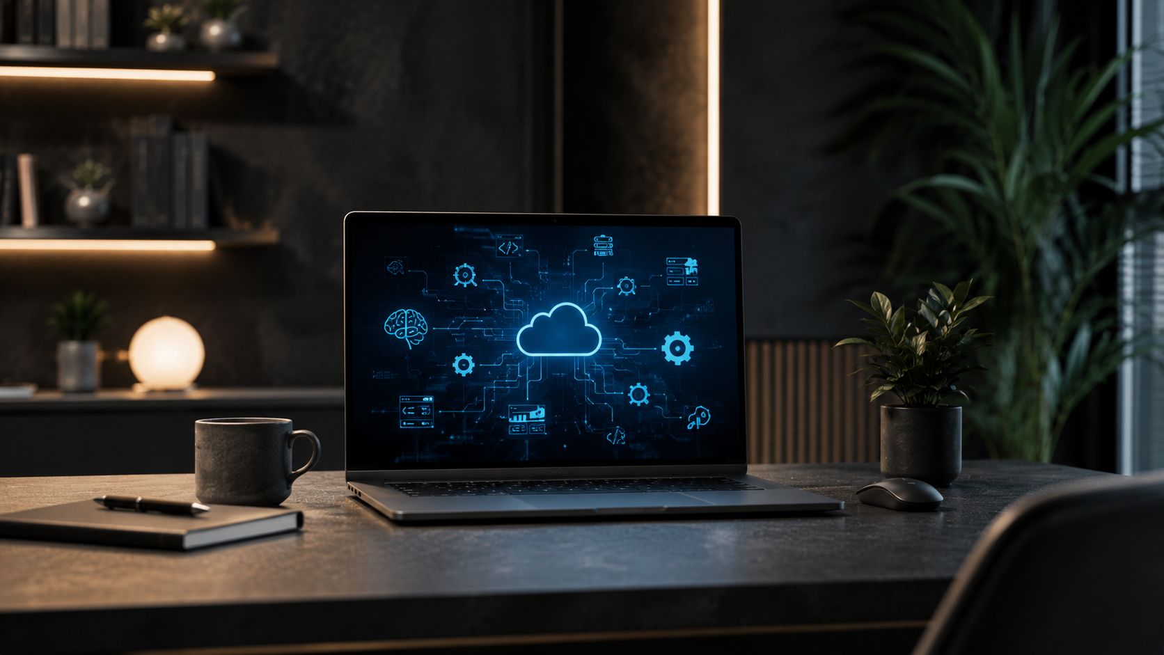 Full-stack development AI representing front-end and back-end software workflows