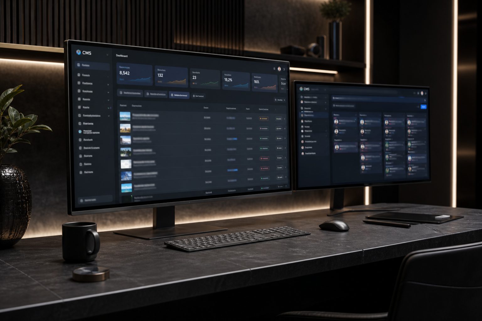 Enterprise CMS dashboard with complex workflows and team collaboration