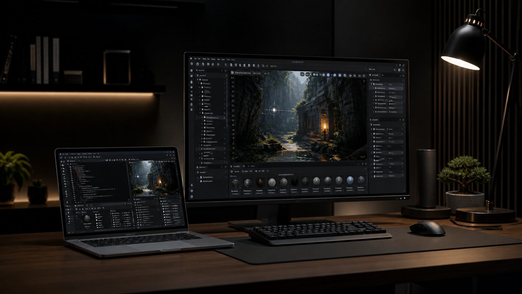 Game development IDEs representing game coding and engine workflows