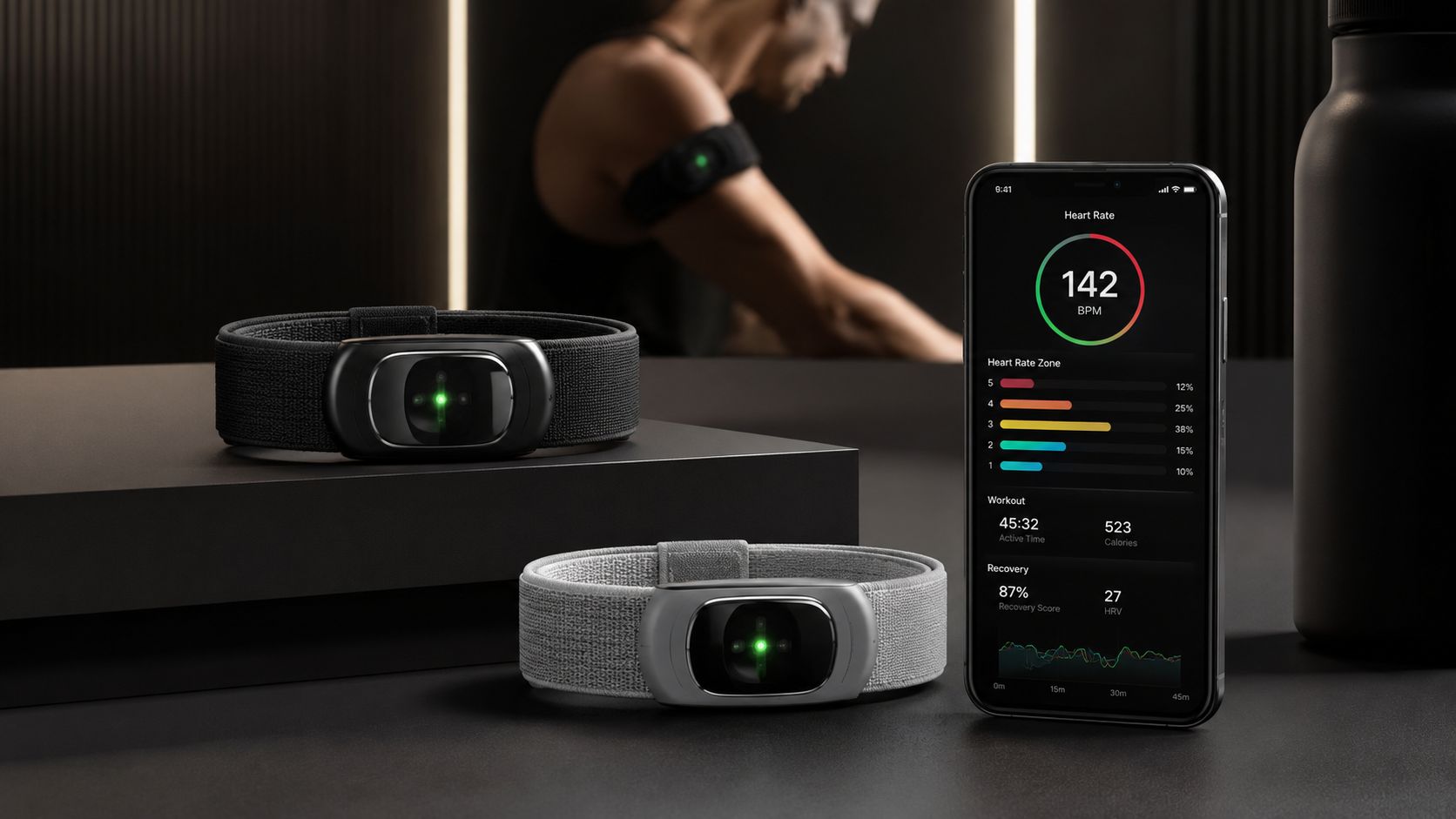 Optical arm heart rate monitor representing wearable fitness tracking