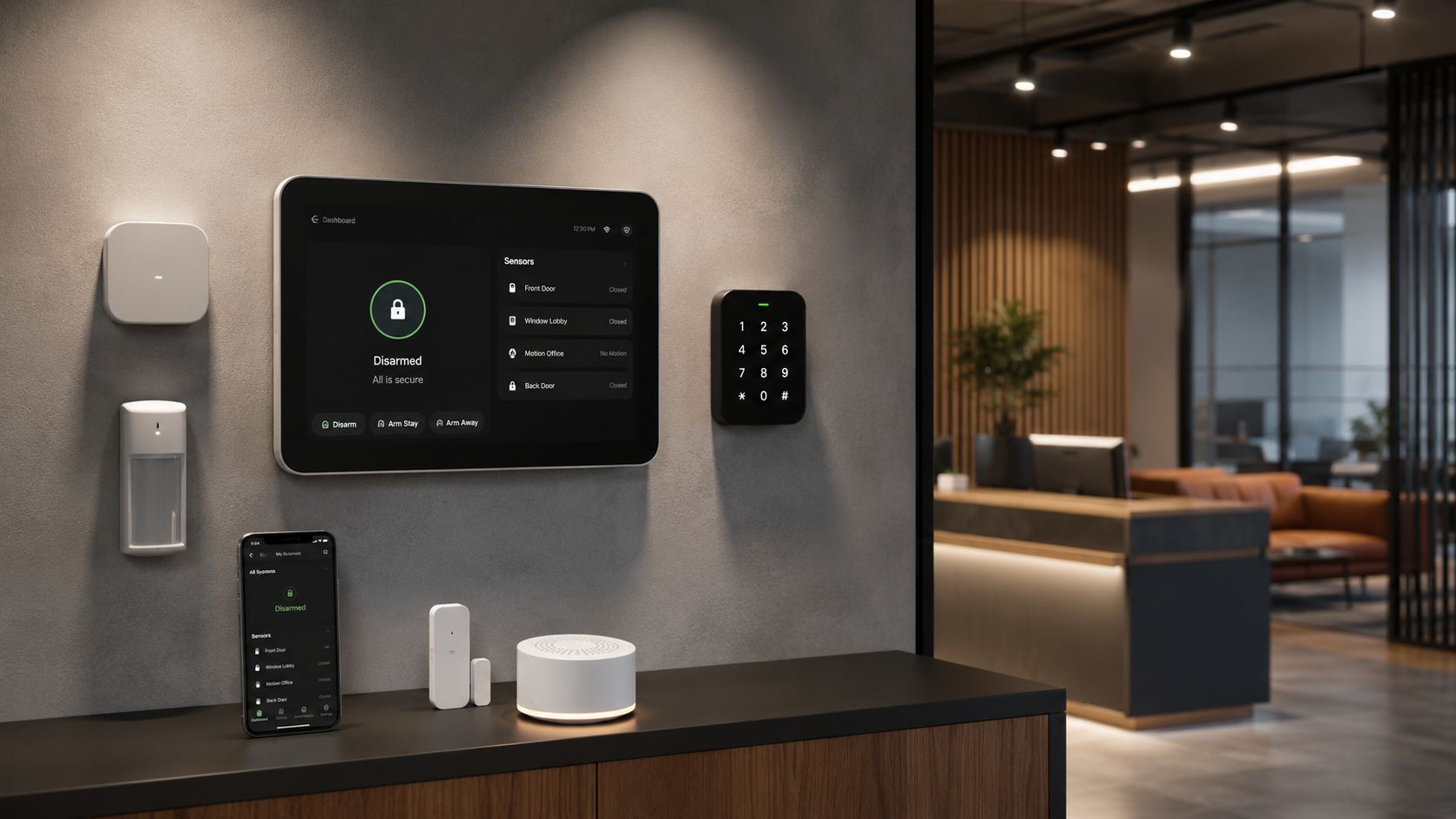 Smart business alarm system representing connected intrusion detection