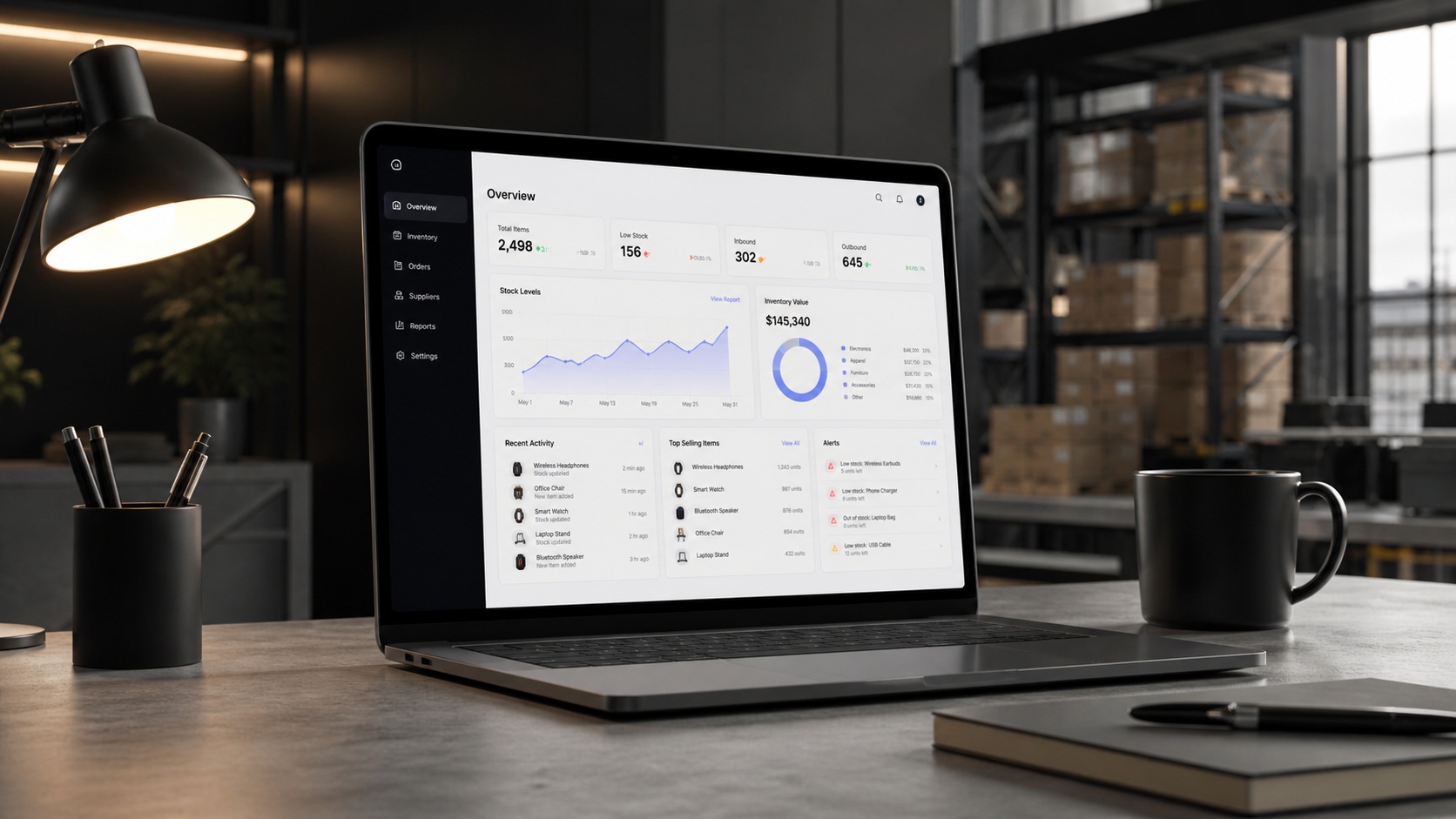 Warehouse inventory system for stock tracking and logistics