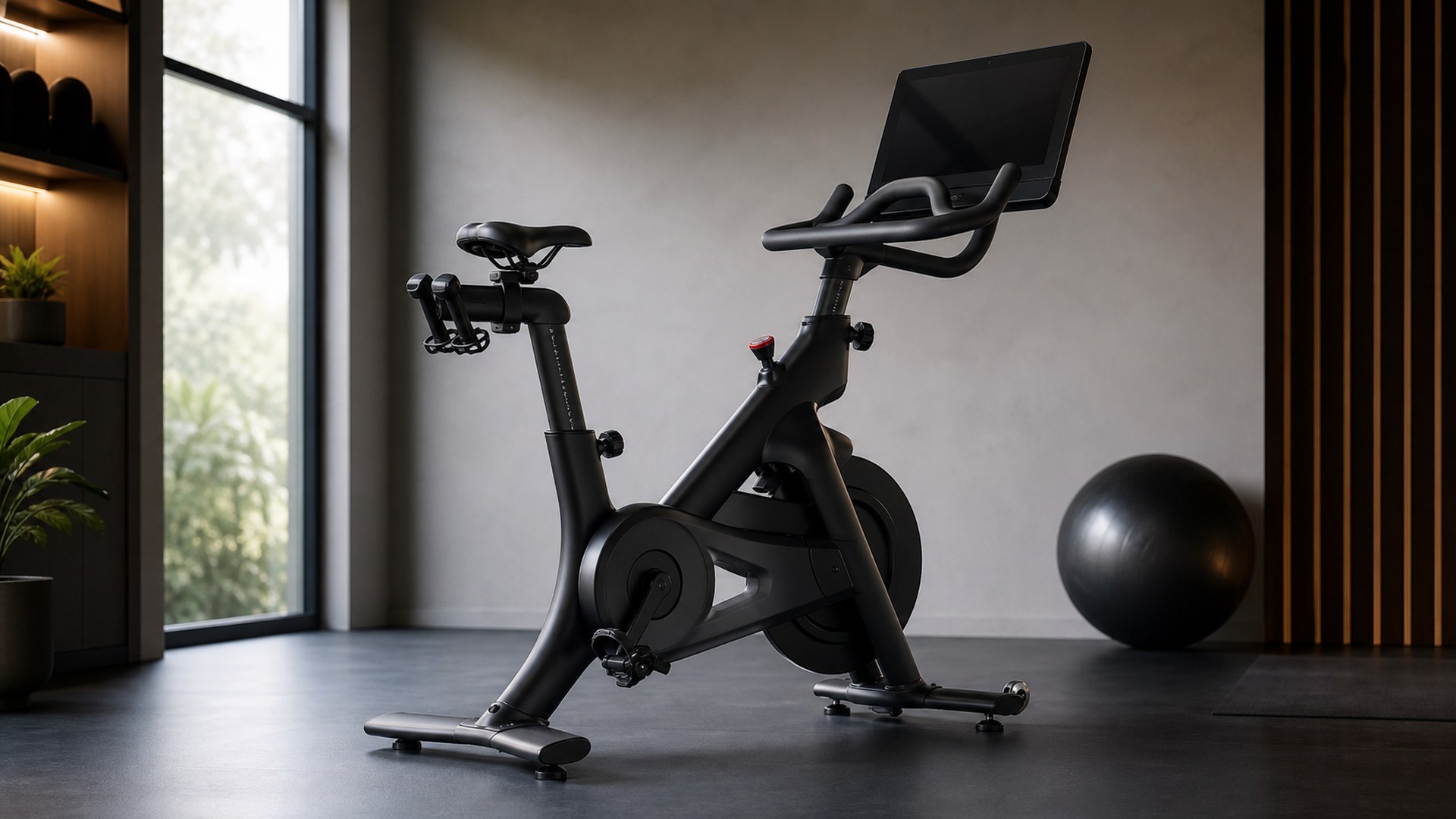 Peloton Bike+ connected spin bike in a modern home gym