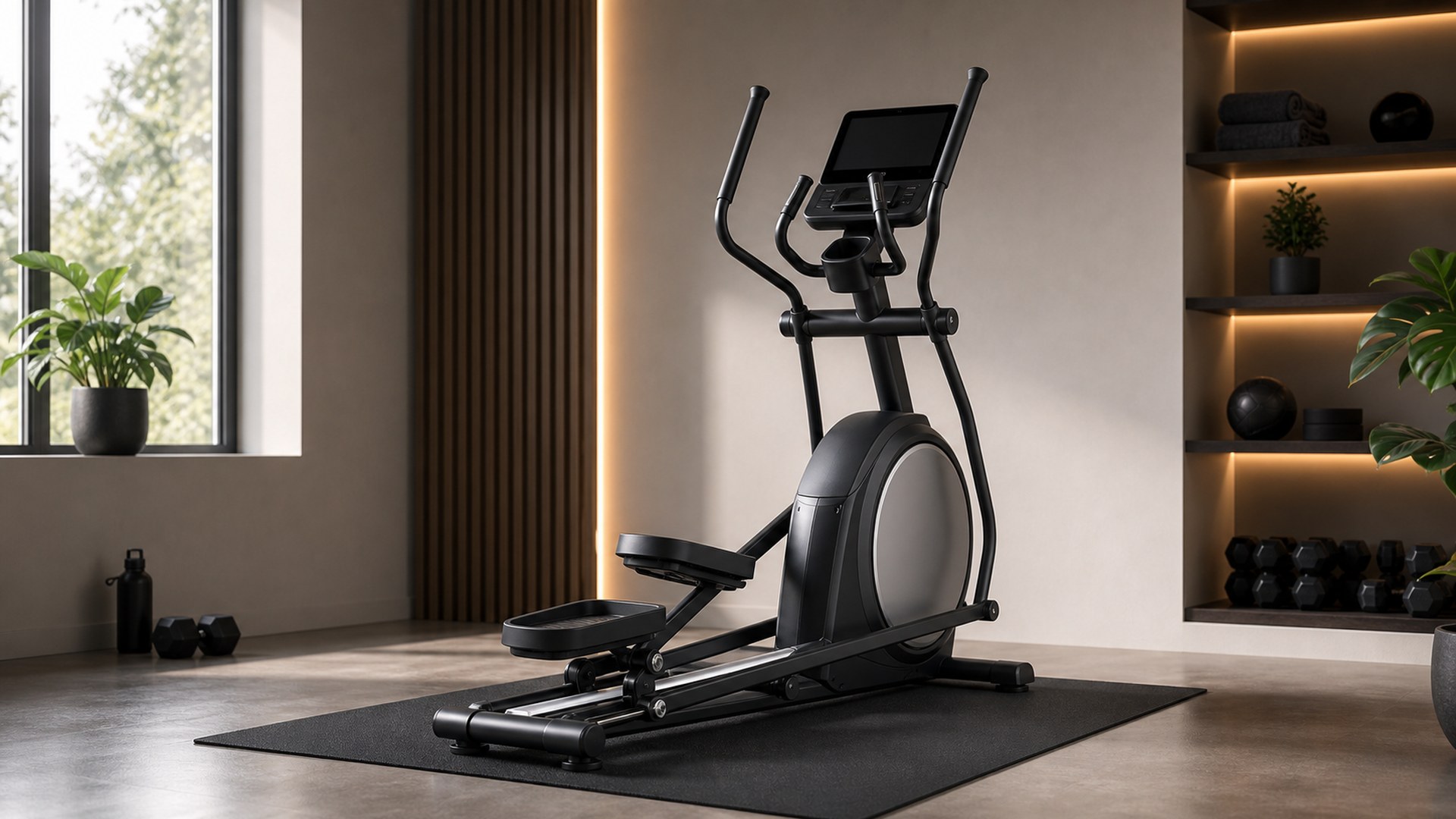 ProForm Carbon EL front drive elliptical in a compact home gym