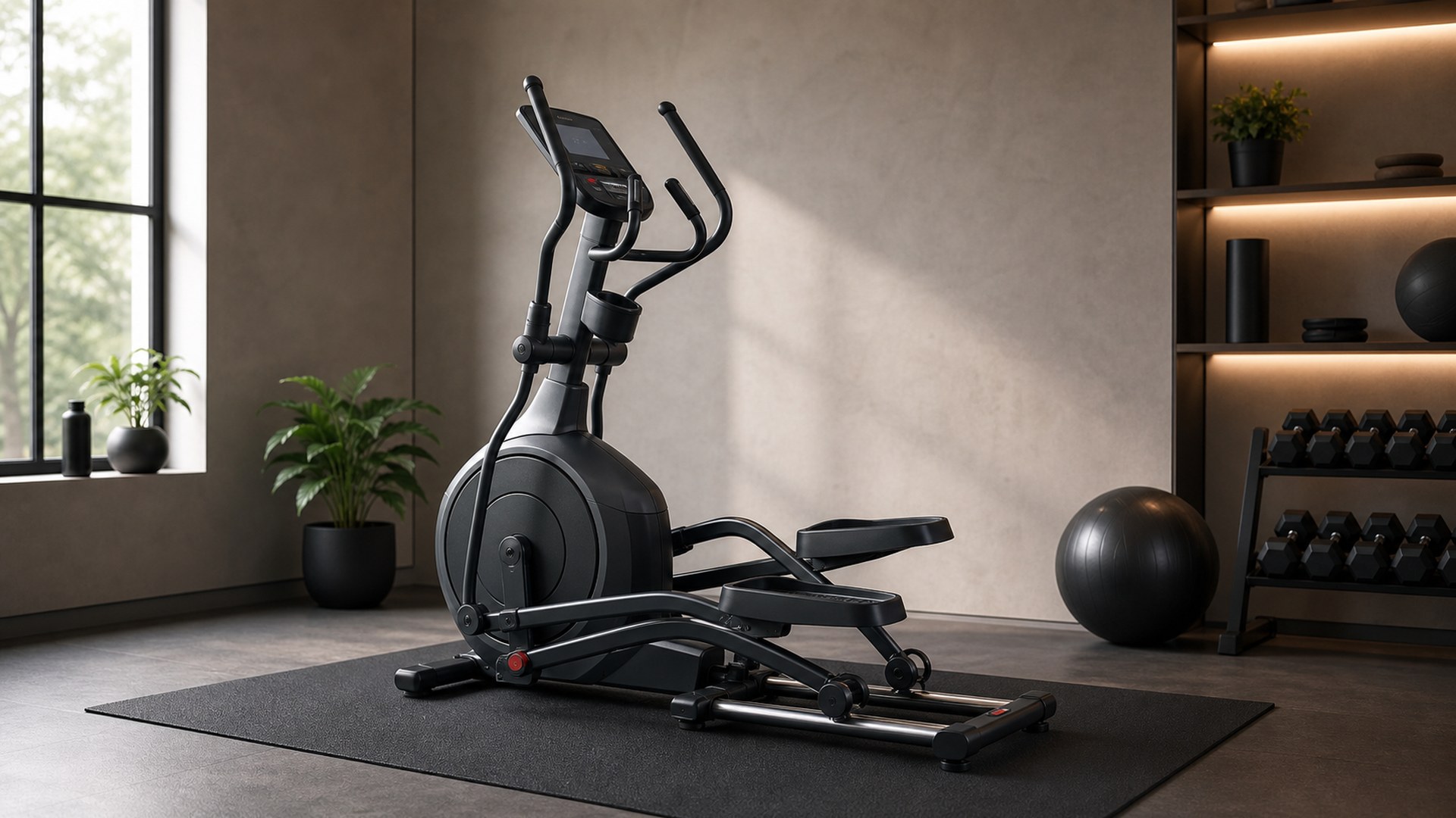 Schwinn 470 front drive elliptical in a practical home gym