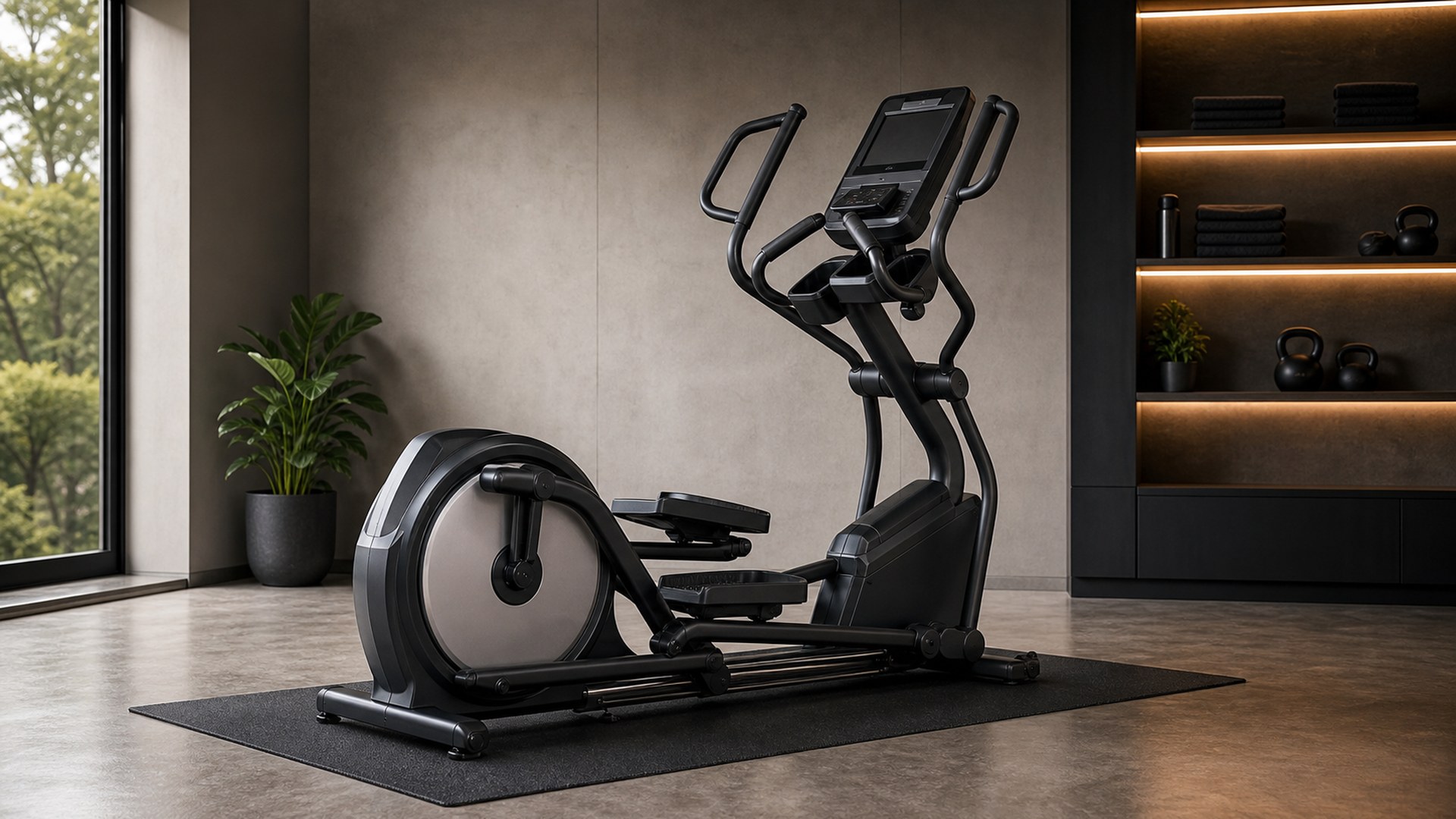 Sole E98 commercial front drive elliptical in a high-end home gym