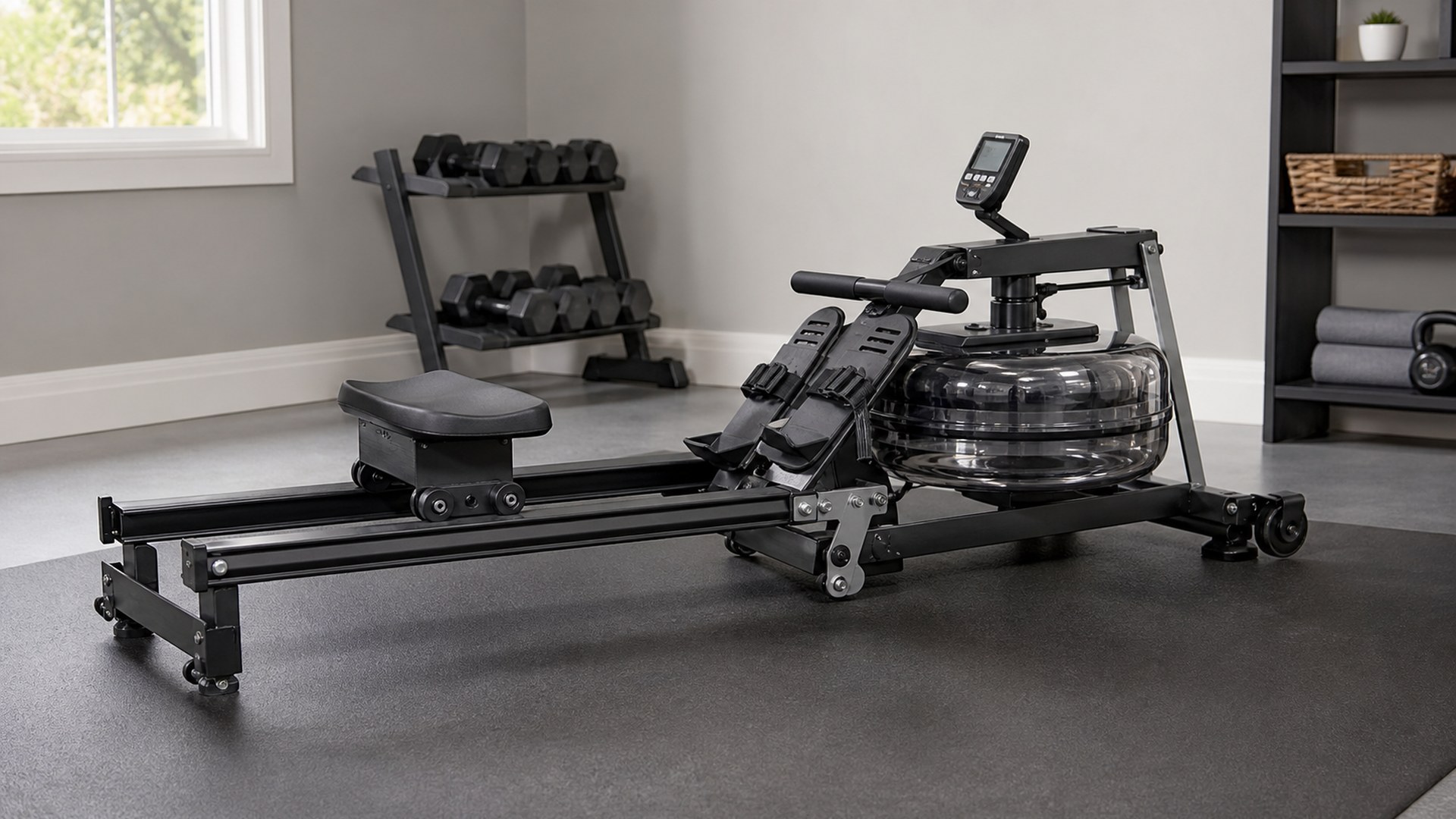 Stamina Elite Wave Water Rowing Machine 1450 in a modest home workout room