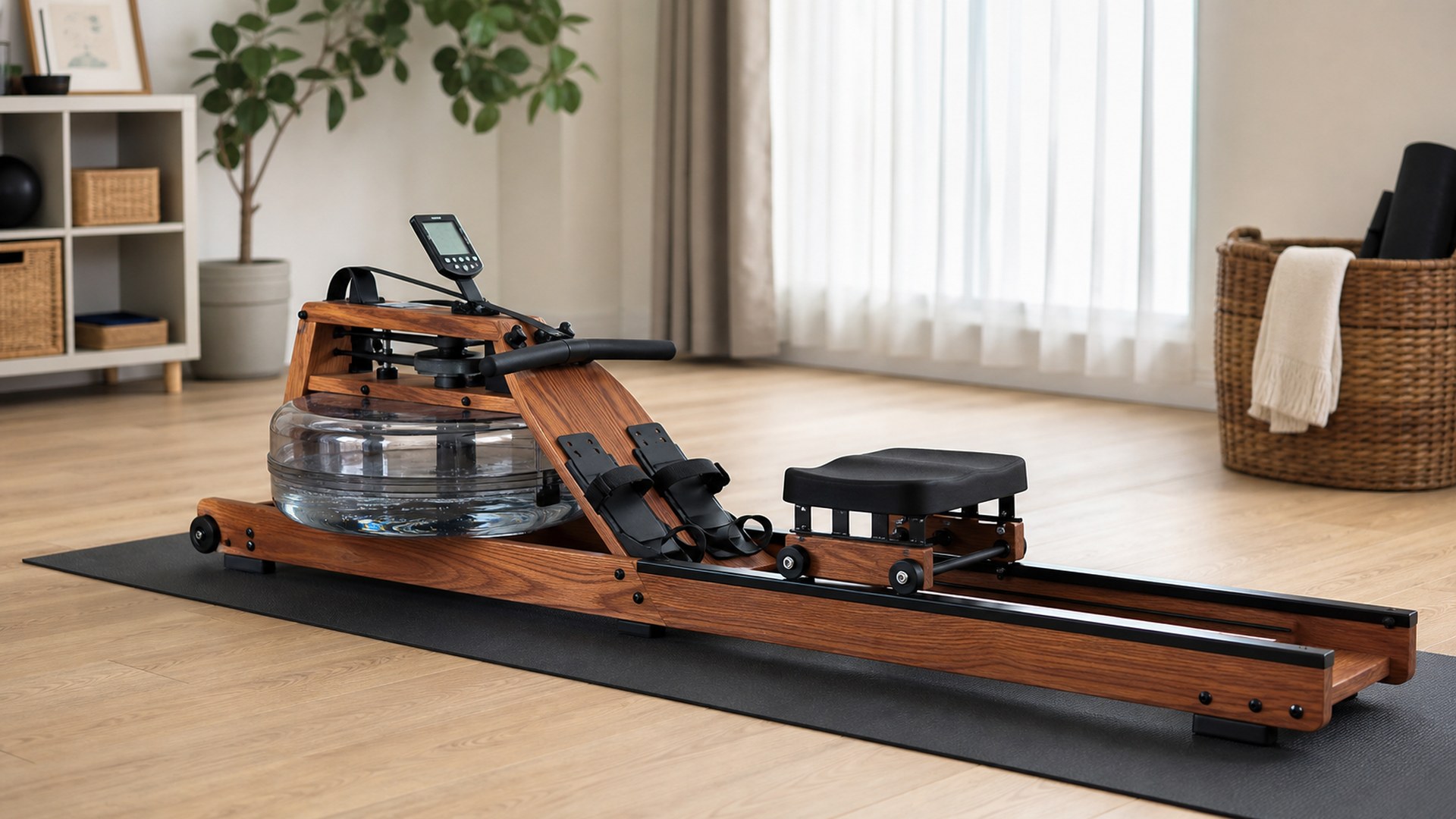YOSUDA Water Rowing Machine 105 in a simple apartment home gym
