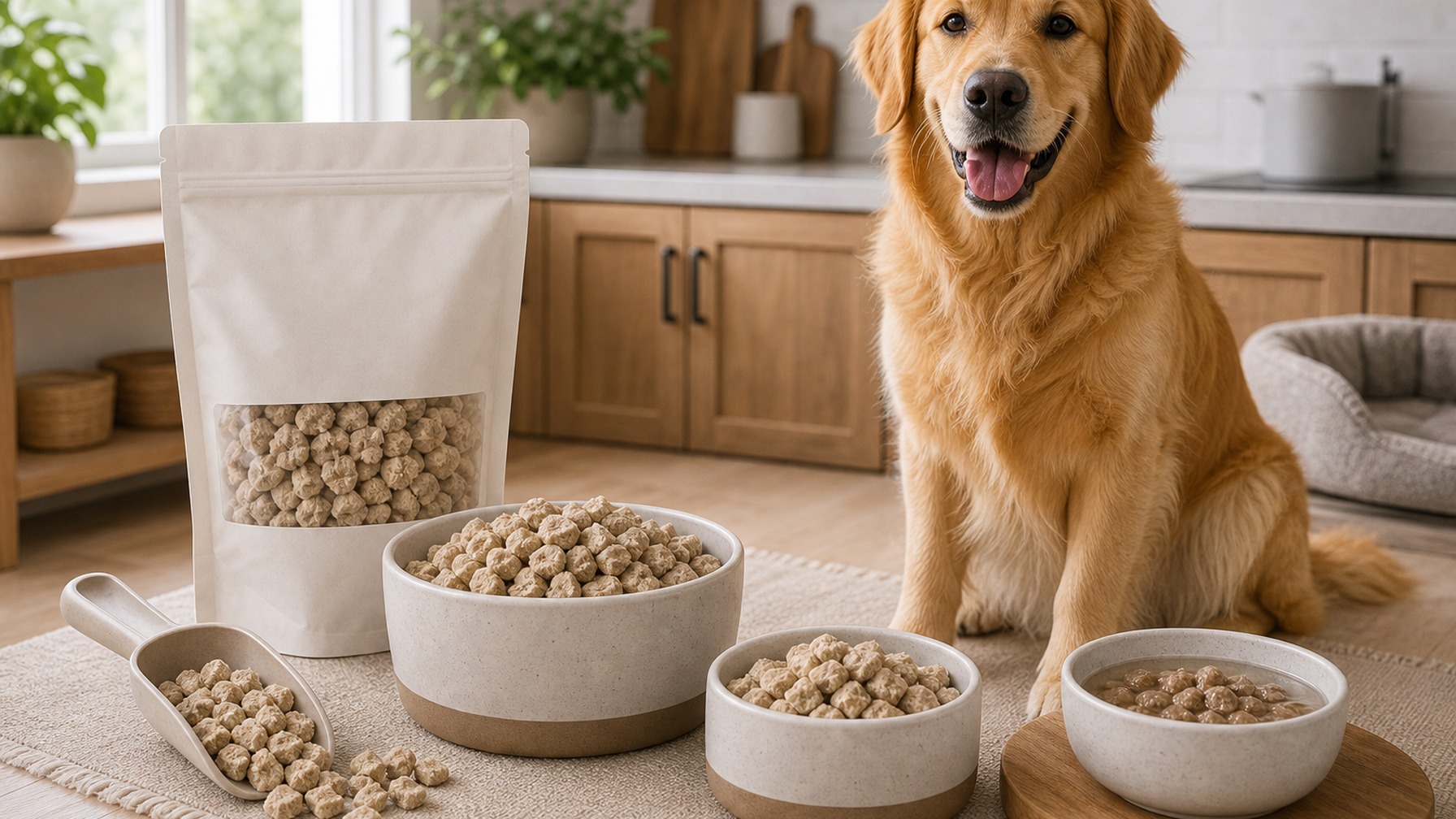 Freeze-dried dog food nuggets preserving raw nutrition