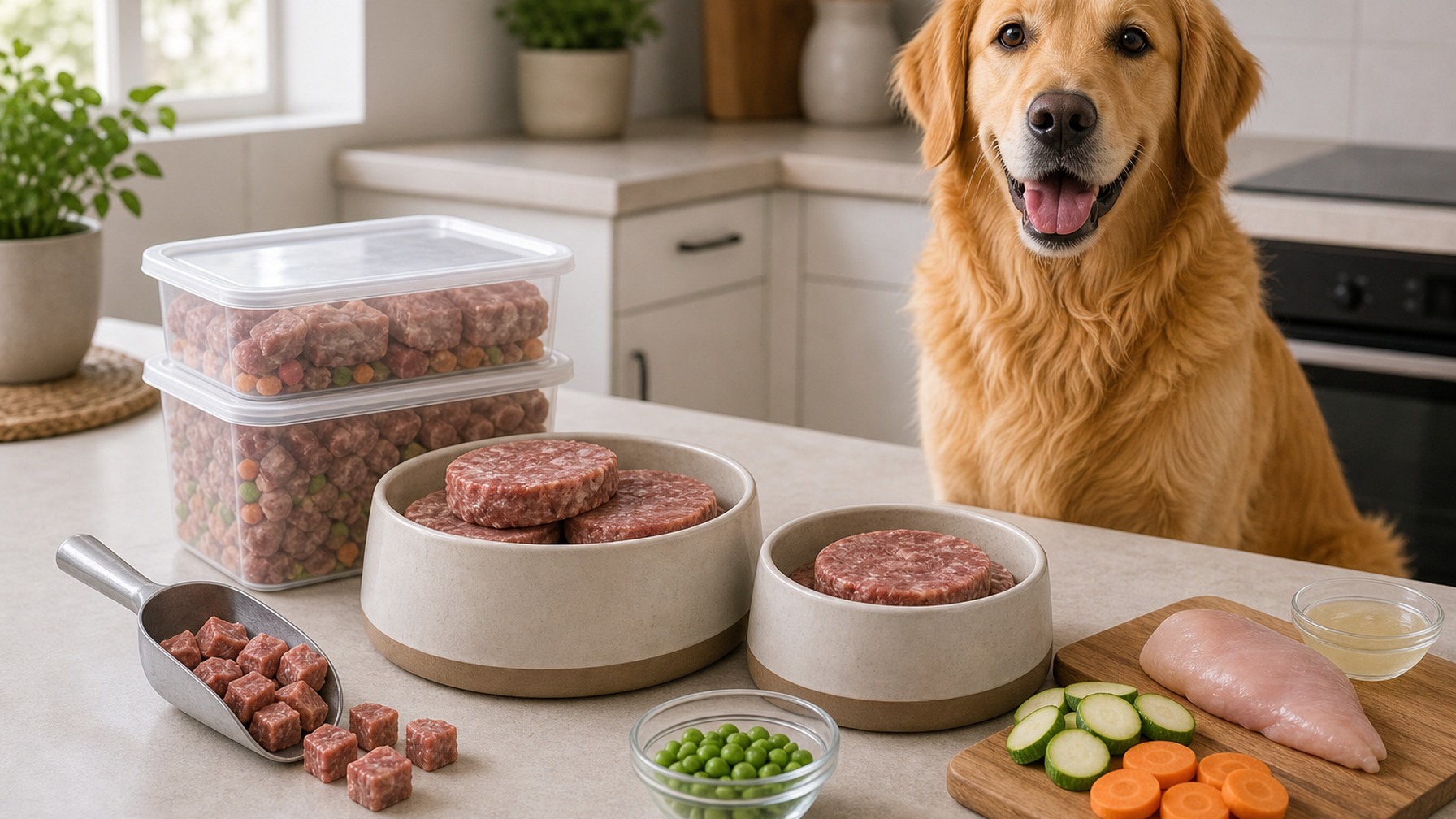 Raw dog food with meat and natural ingredients