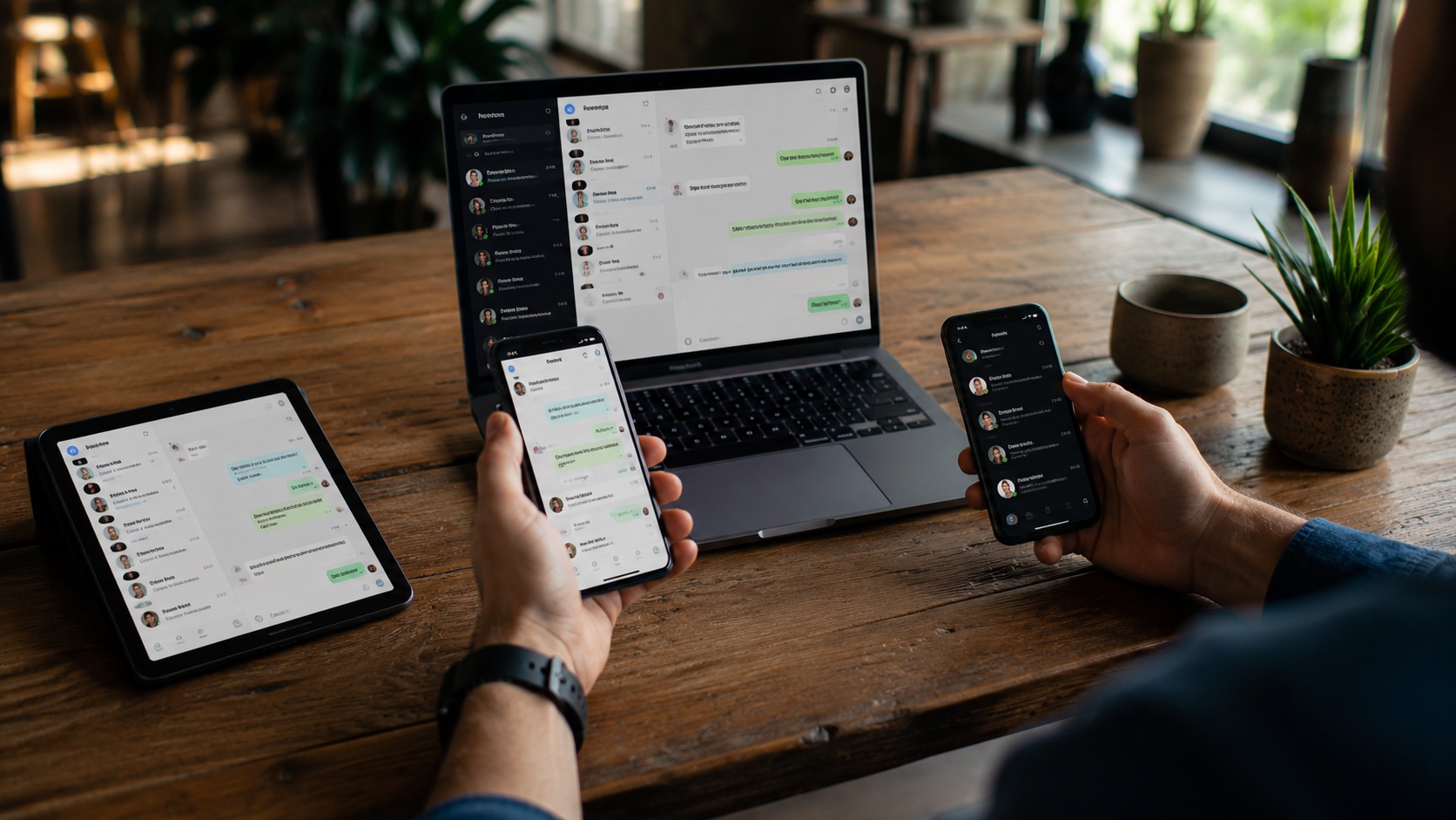 Messaging across multiple devices representing cross-platform communication