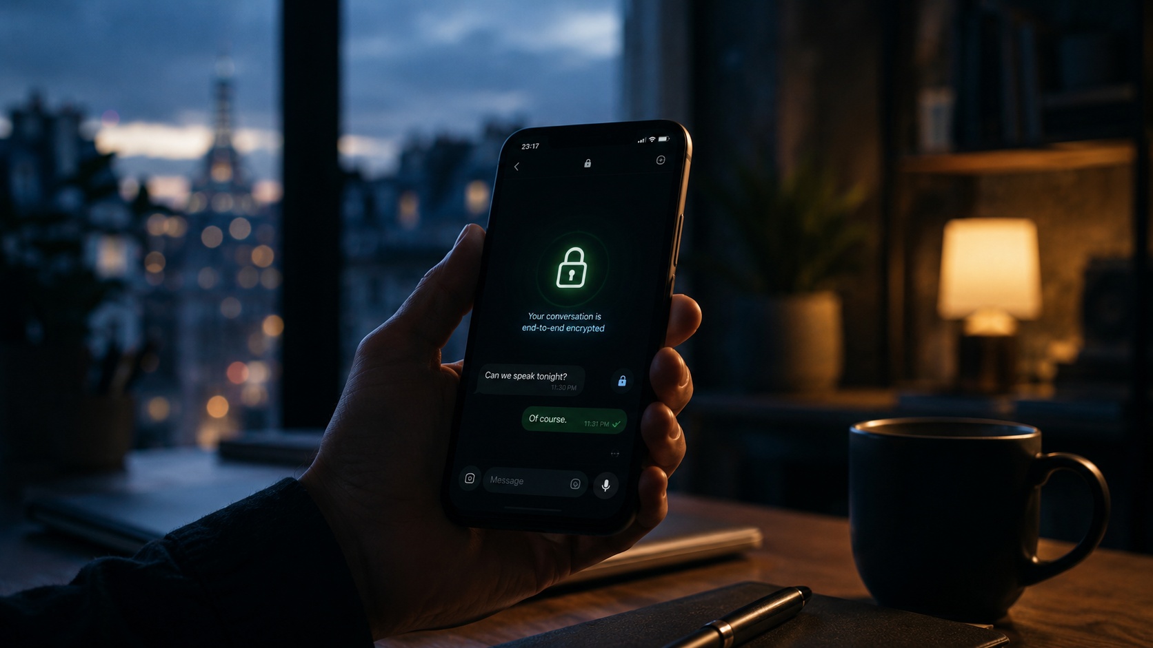 Encrypted messaging apps interface with security visualization