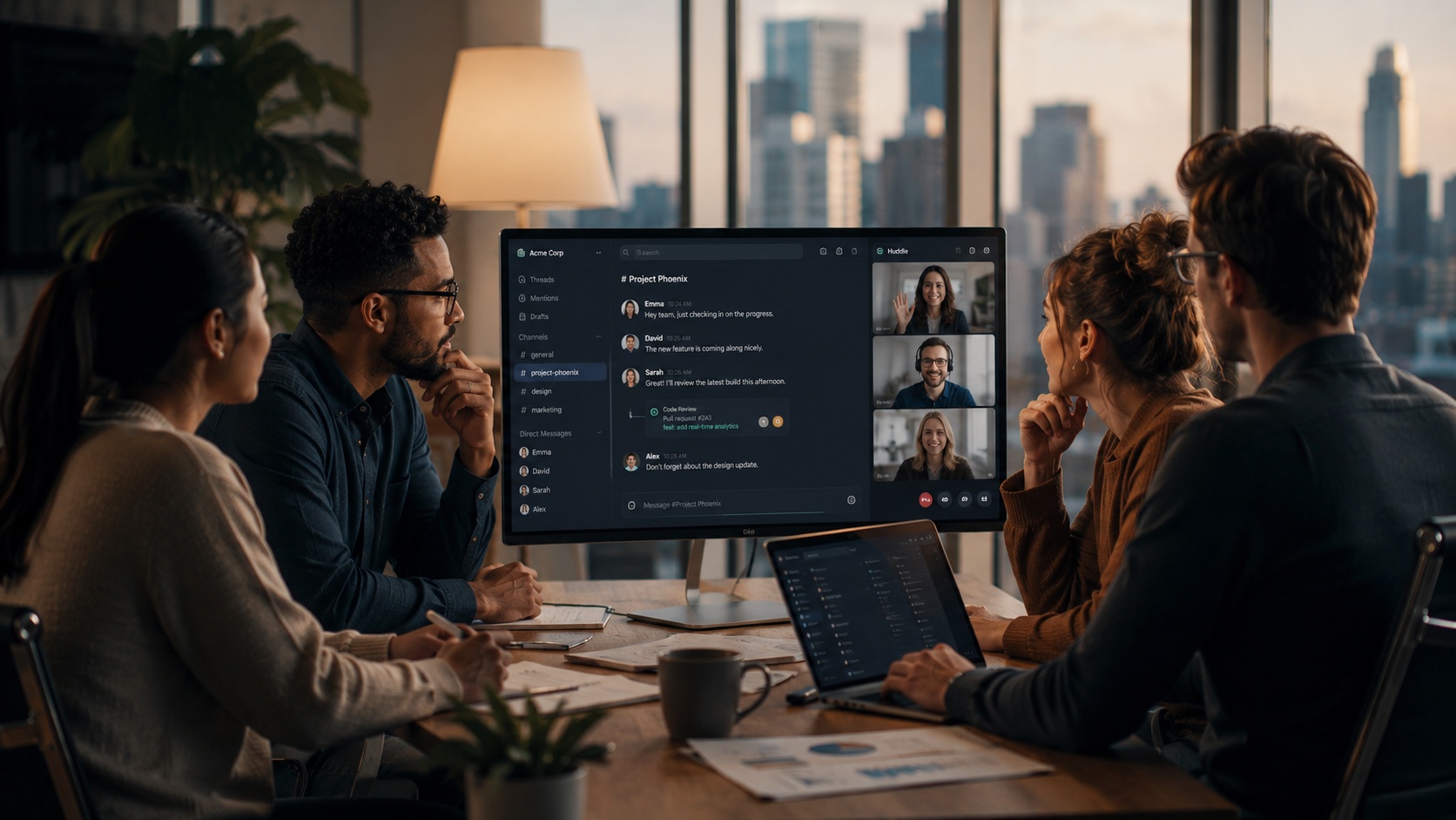 Team messaging apps interface on a laptop representing team collaboration tools