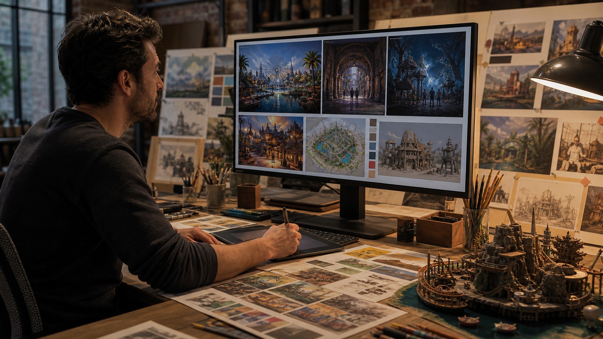 Adobe Firefly AI tool shown in a theme park design studio workflow