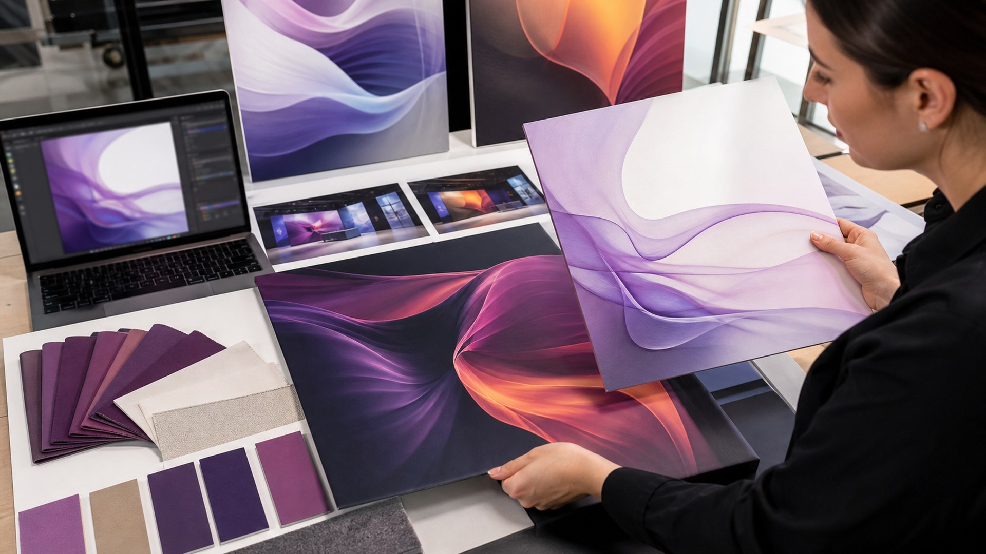 Adobe Firefly AI tool in an ultra photorealistic editorial scene for a trade show exhibit builder workflow