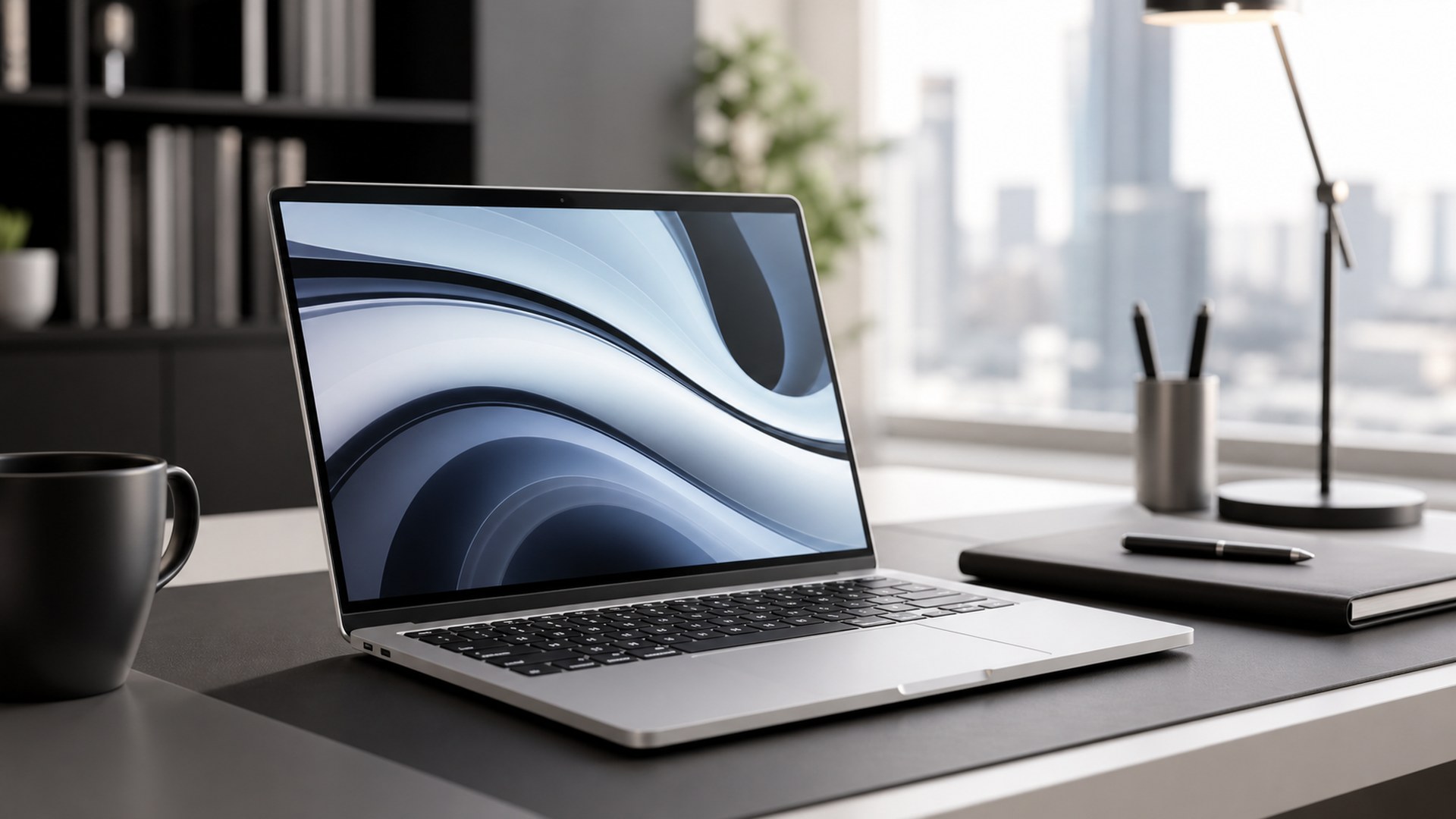 Apple MacBook Air 13-inch (M5) in a modern business workspace
