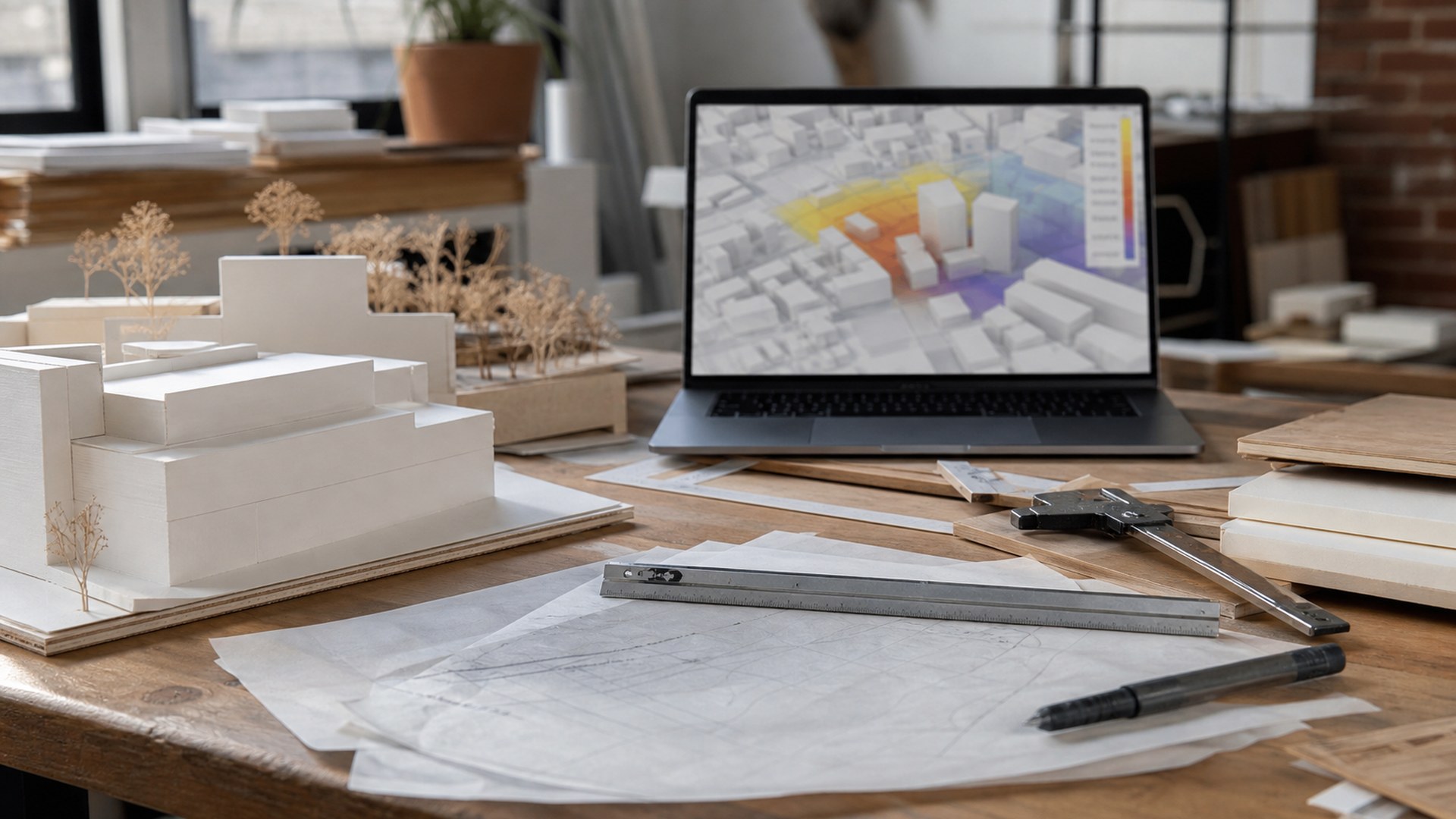 Autodesk Forma AI architectural model making tool shown in a photorealistic studio model workflow