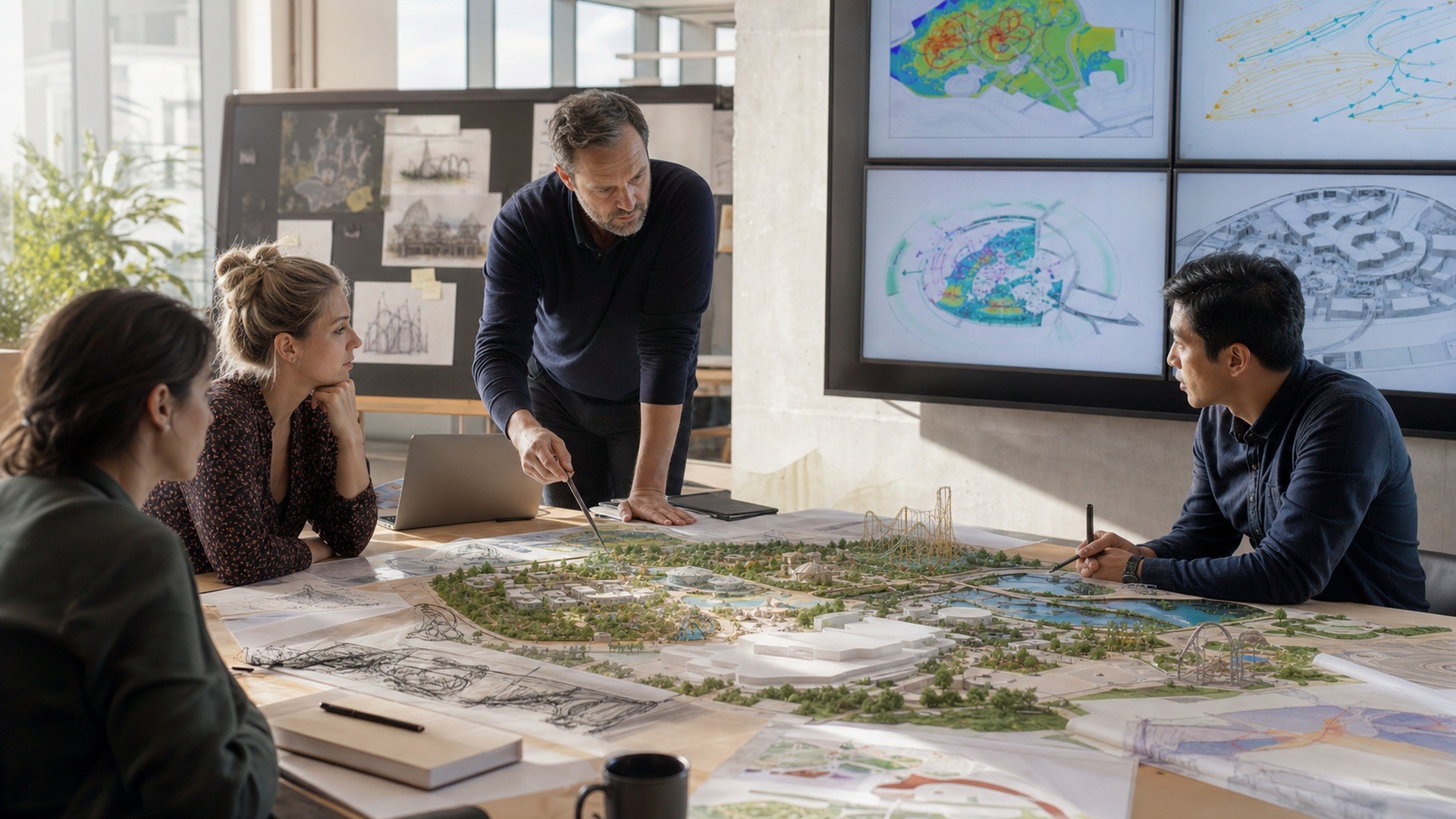 Autodesk Forma AI tool shown in a theme park design studio workflow