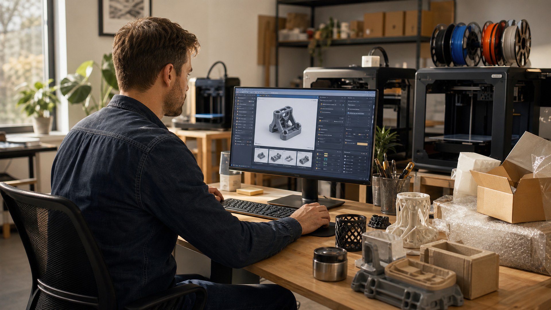 Editorial 16:9 image representing AutoQuote3D for AI-assisted 3D printing business operations