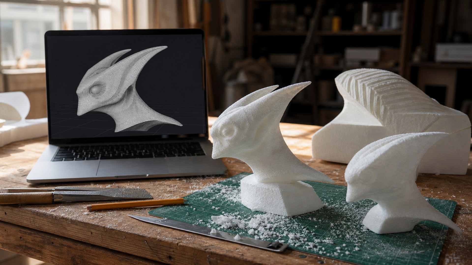Editorial 16:9 image representing Meshy for AI-assisted foam fabrication