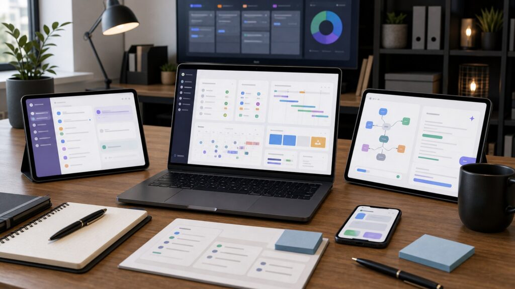 business products for productivity arranged in a premium modern business workspace