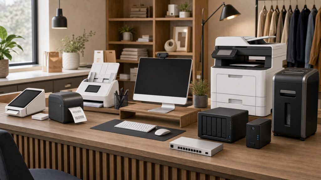 business products for small businesses arranged in a premium modern business workspace