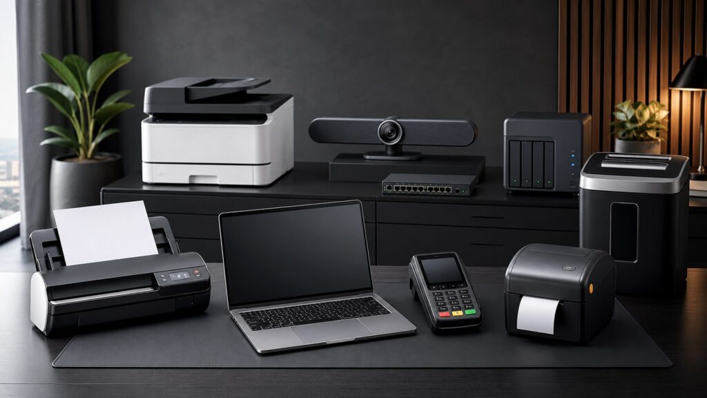 business products overall arranged in a premium modern business workspace