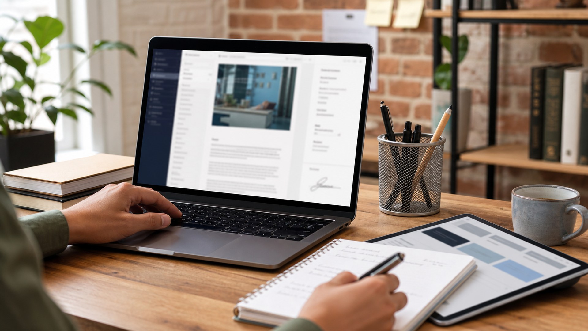 Ultra photorealistic business office scene representing Better Proposals AI proposal writing software