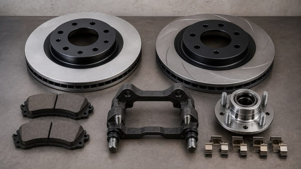 brake rotors buying guide scene with related rotors prepared for hub and caliper setup rotor fit checks