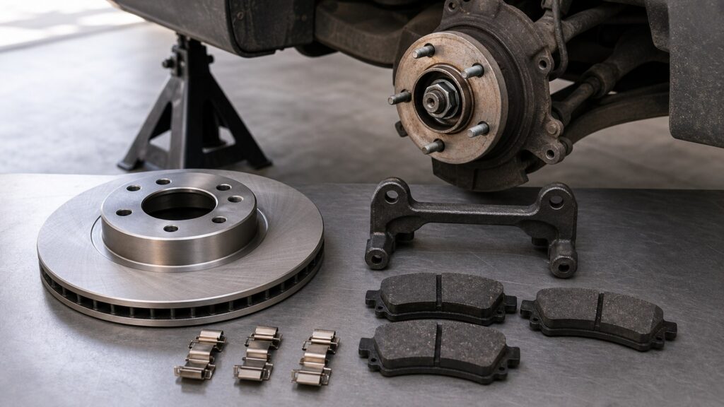 brake rotors buying guide scene with related rotors prepared for hub and caliper setup rotor fit checks