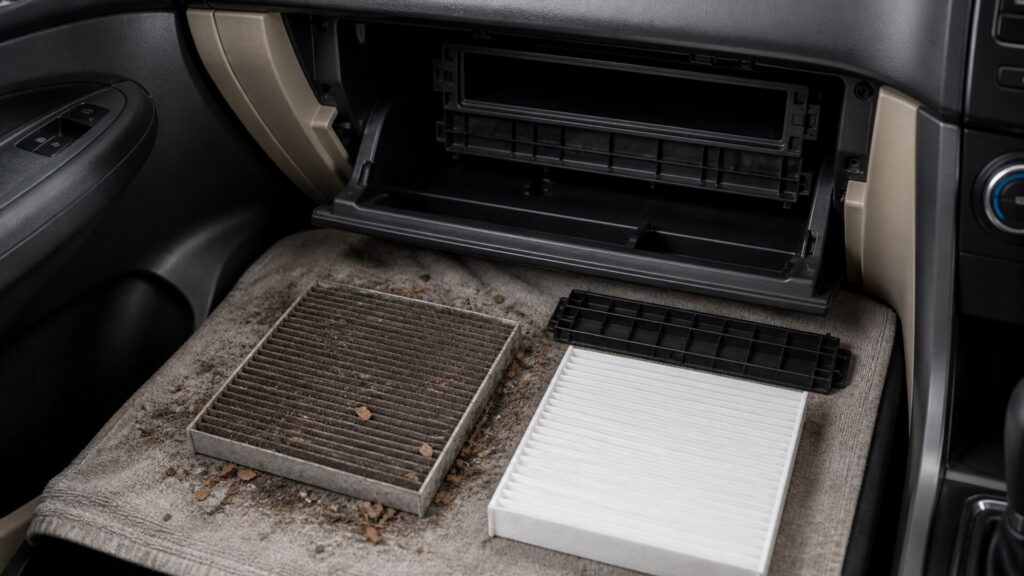 cabin air filters buying guide scene with related filters prepared for HVAC housing filter fit checks