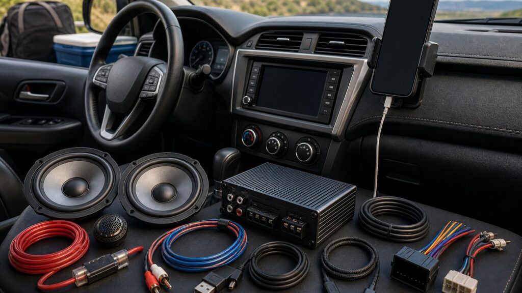 car audio systems shopping setup for road trip technology needs with practical vehicle-focused details