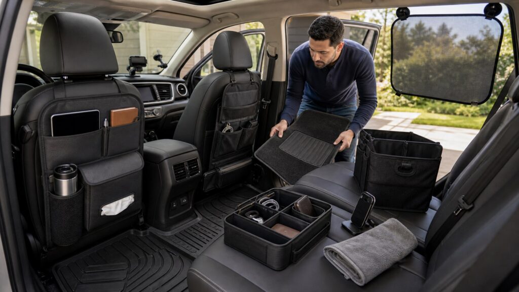 car interior accessories shopping setup for overall selection with practical vehicle-focused details