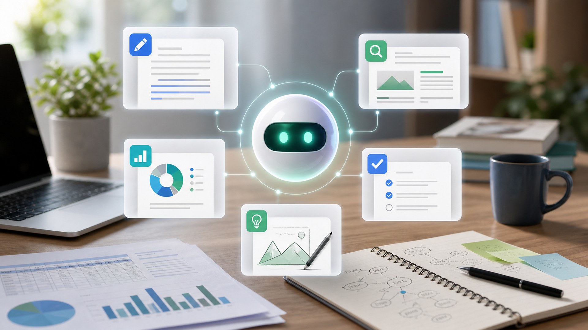 ChatGPT represented as a brand-neutral AI assistant workflow image