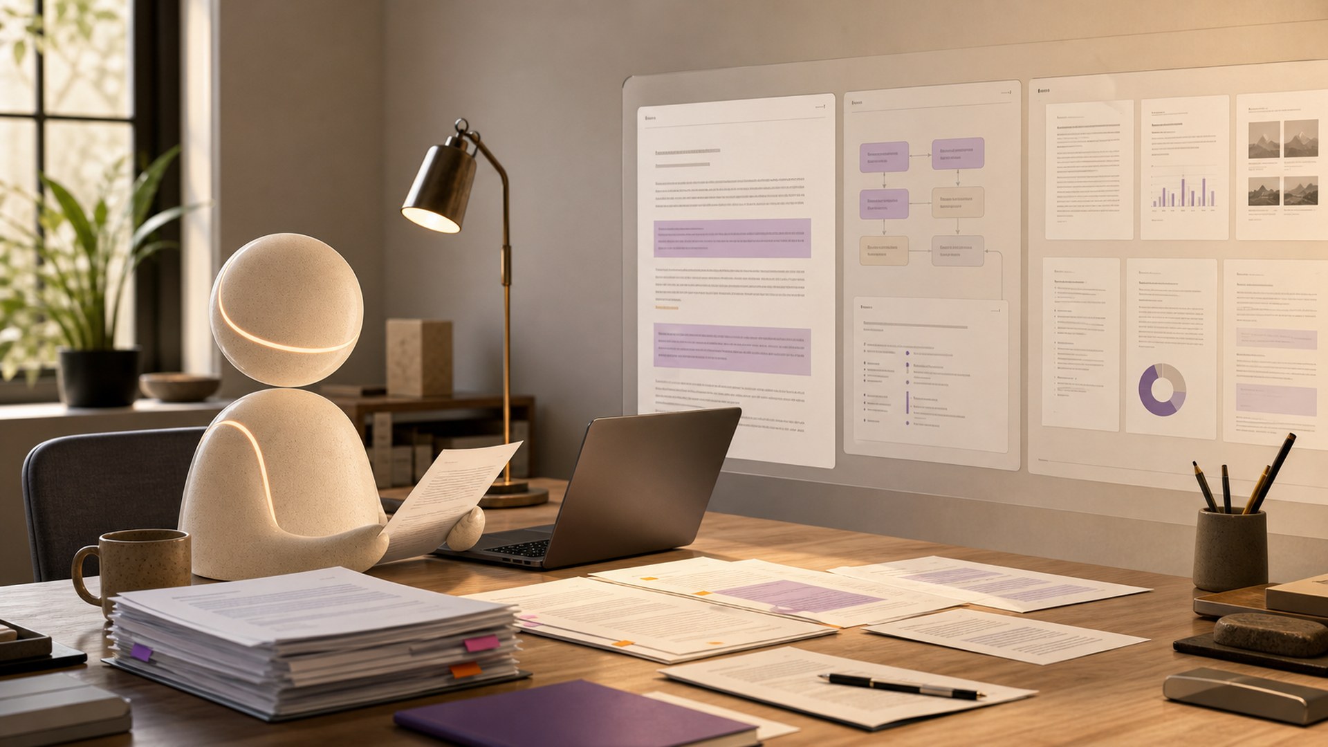 Claude represented as a brand-neutral AI assistant workflow image
