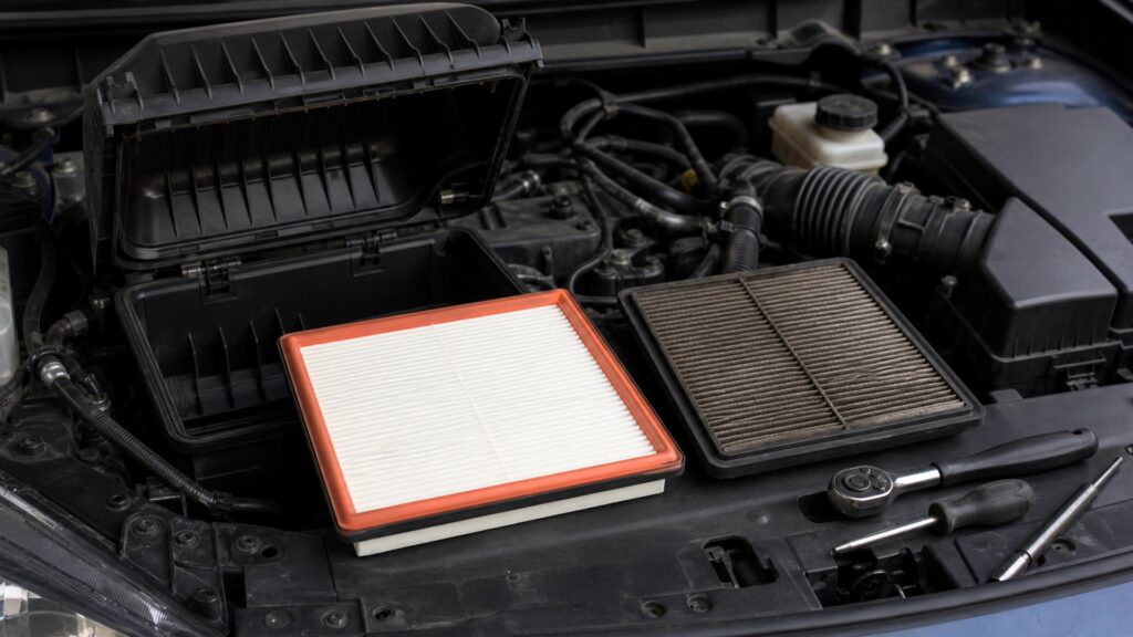 engine air filters buying guide scene with related filters prepared for engine airbox airbox fit checks