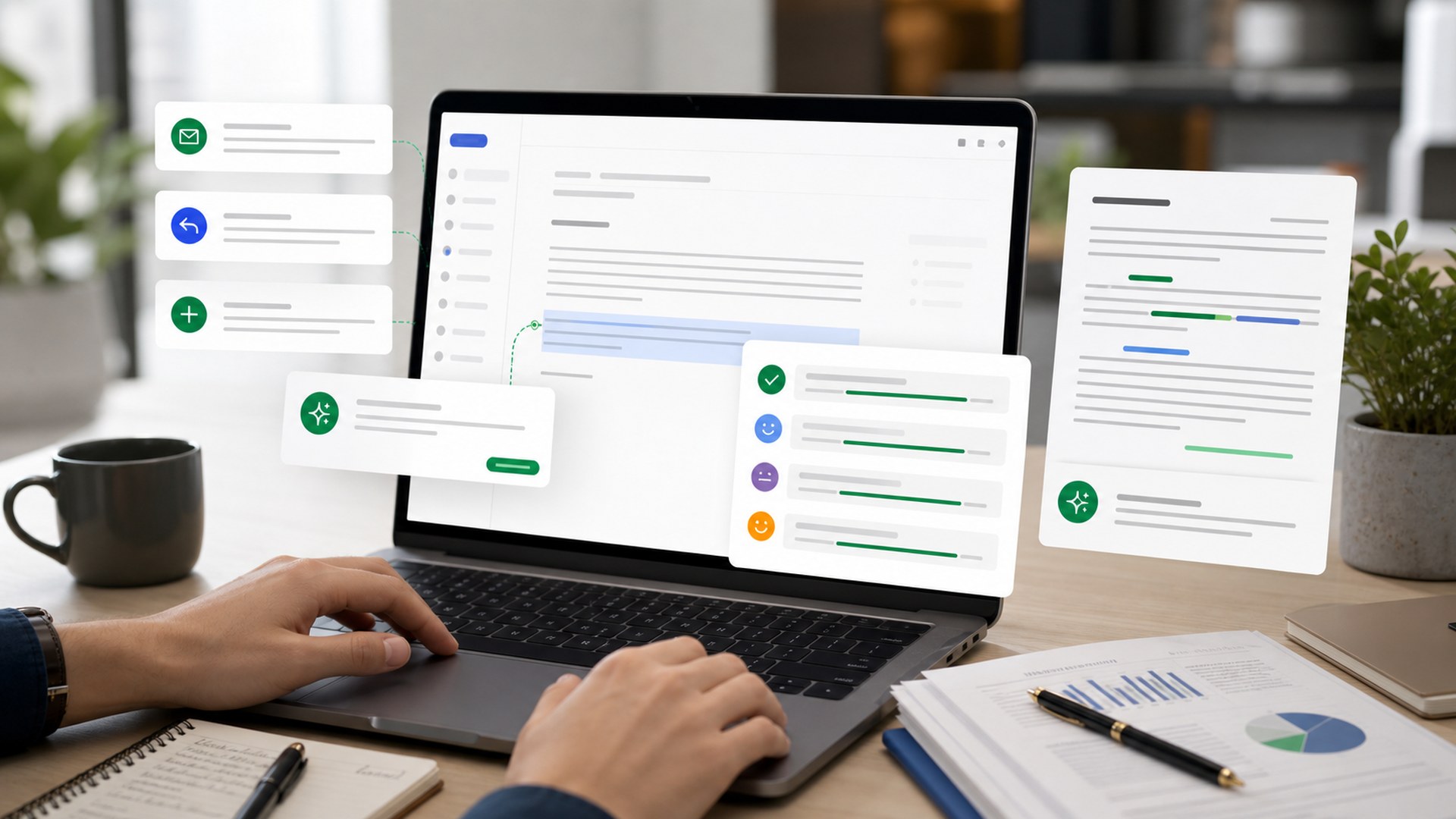 Grammarly represented as a brand-neutral AI assistant workflow image