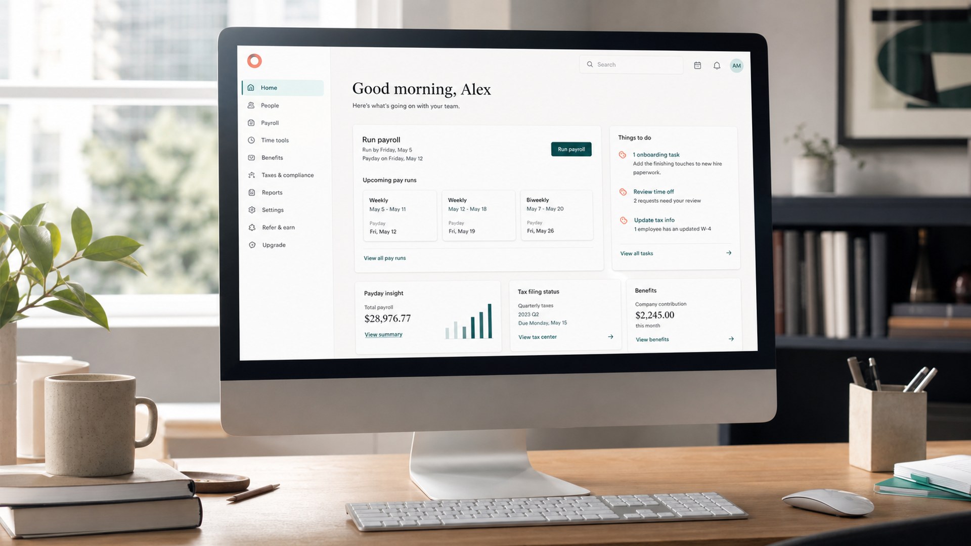 Gusto Payroll desktop dashboard for small business payroll