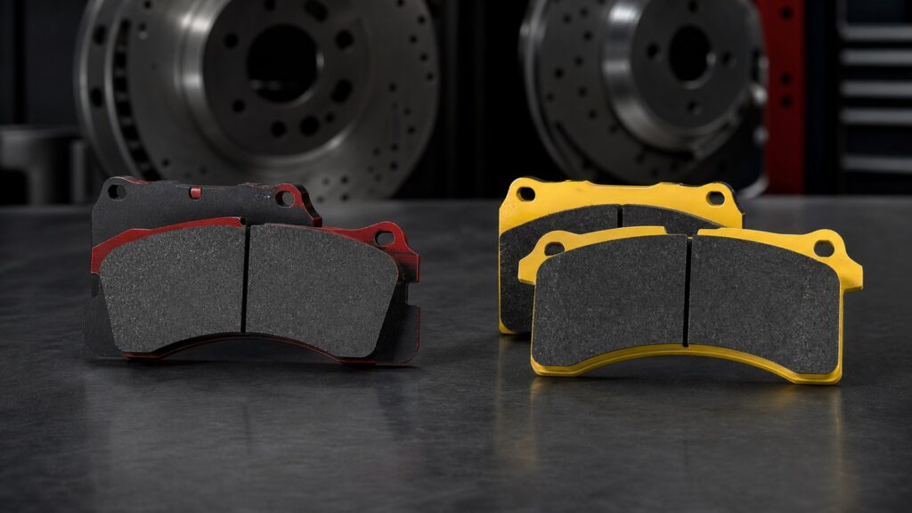 Hawk HPS 5.0 and EBC Yellowstuff performance brake pads compared side by side