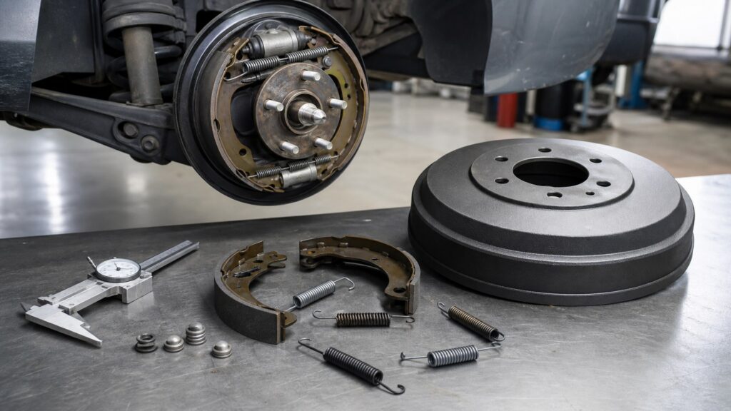 brake drums buying guide scene with related drums prepared for axle drum fit checks