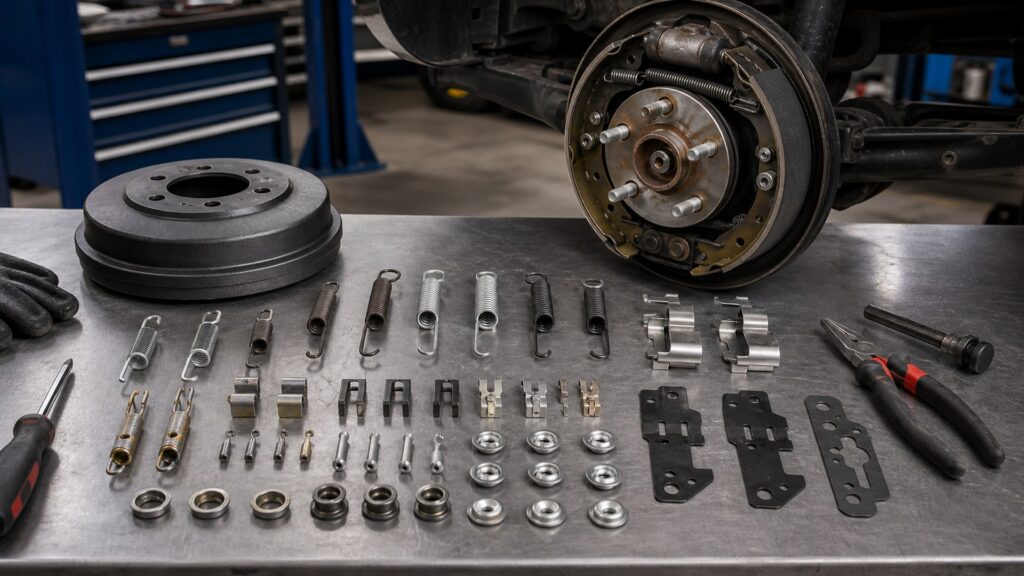 brake small hardware kits buying guide scene with related kit contents prepared for brake assembly small hardware fit checks