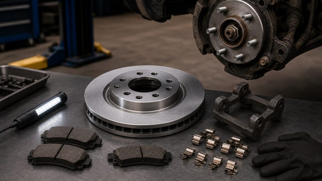 brake rotors buying guide scene with related rotors prepared for hub and caliper setup rotor fit checks