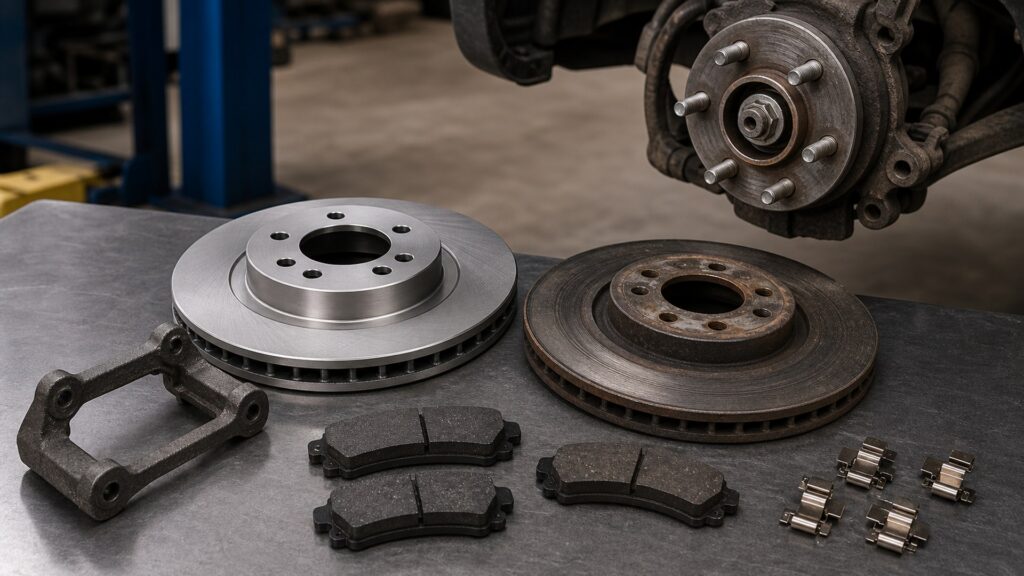 brake rotors buying guide scene with related rotors prepared for hub and caliper setup rotor fit checks