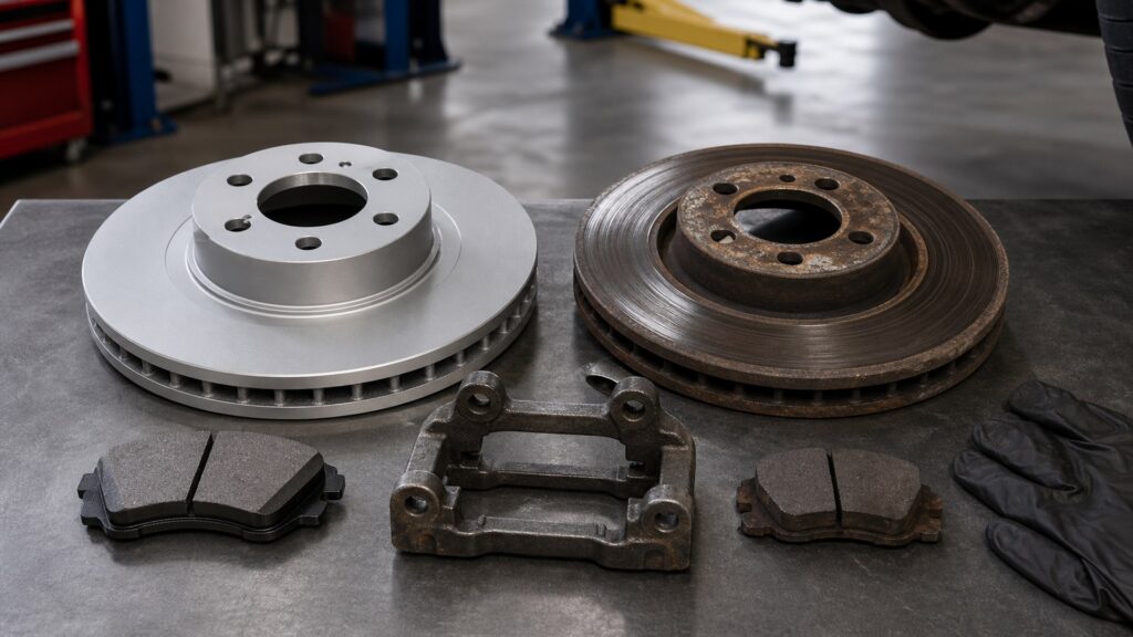 brake rotors buying guide scene with related rotors prepared for hub and caliper setup rotor fit checks