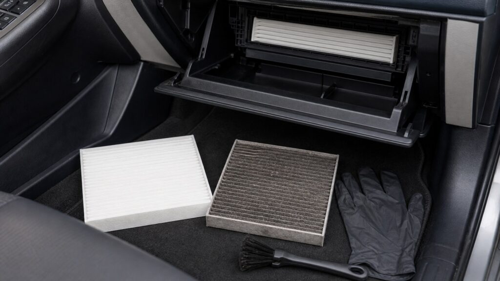 cabin air filters buying guide scene with related filters prepared for HVAC housing filter fit checks