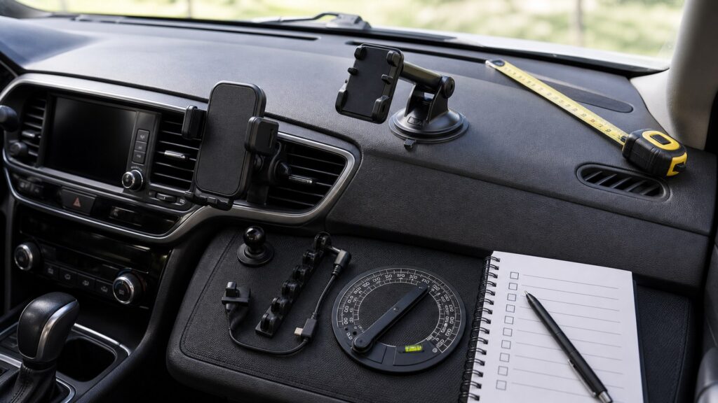 car phone mounts shopping setup for interior fitment checks with practical vehicle-focused details