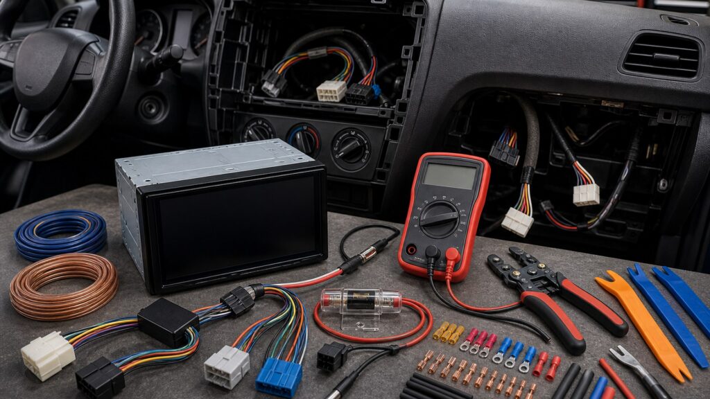 car stereo head units shopping setup for installation and wiring requirements with practical vehicle-focused details