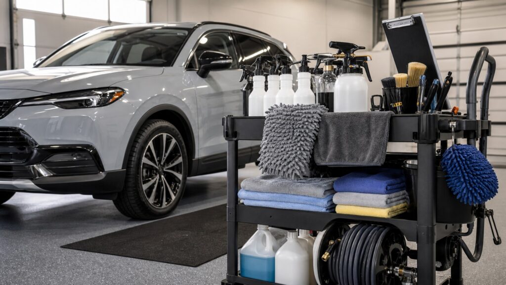 car wash equipment shopping setup for detailer workflow planning with practical vehicle-focused details
